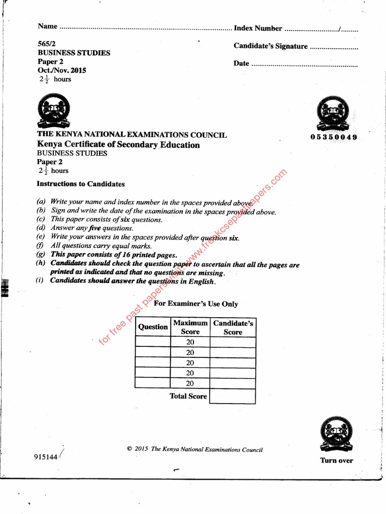 2015 KCSE Business Studies Paper2 PDF