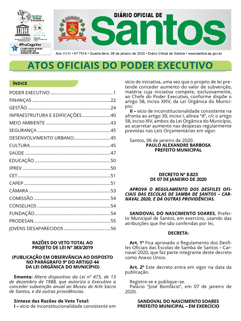 Atos Oficiais Do Poder Executivo: Diário Oficial de | PDF