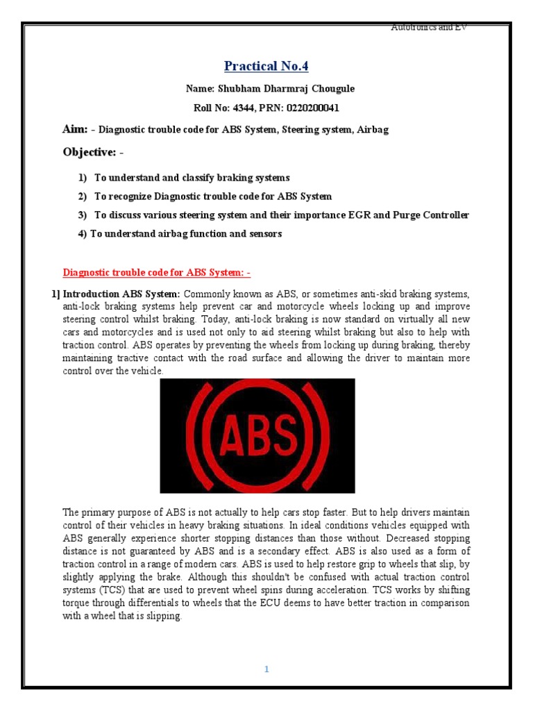 Practical No. 4 Diagnostic Trouble Code For ABS System J Steering