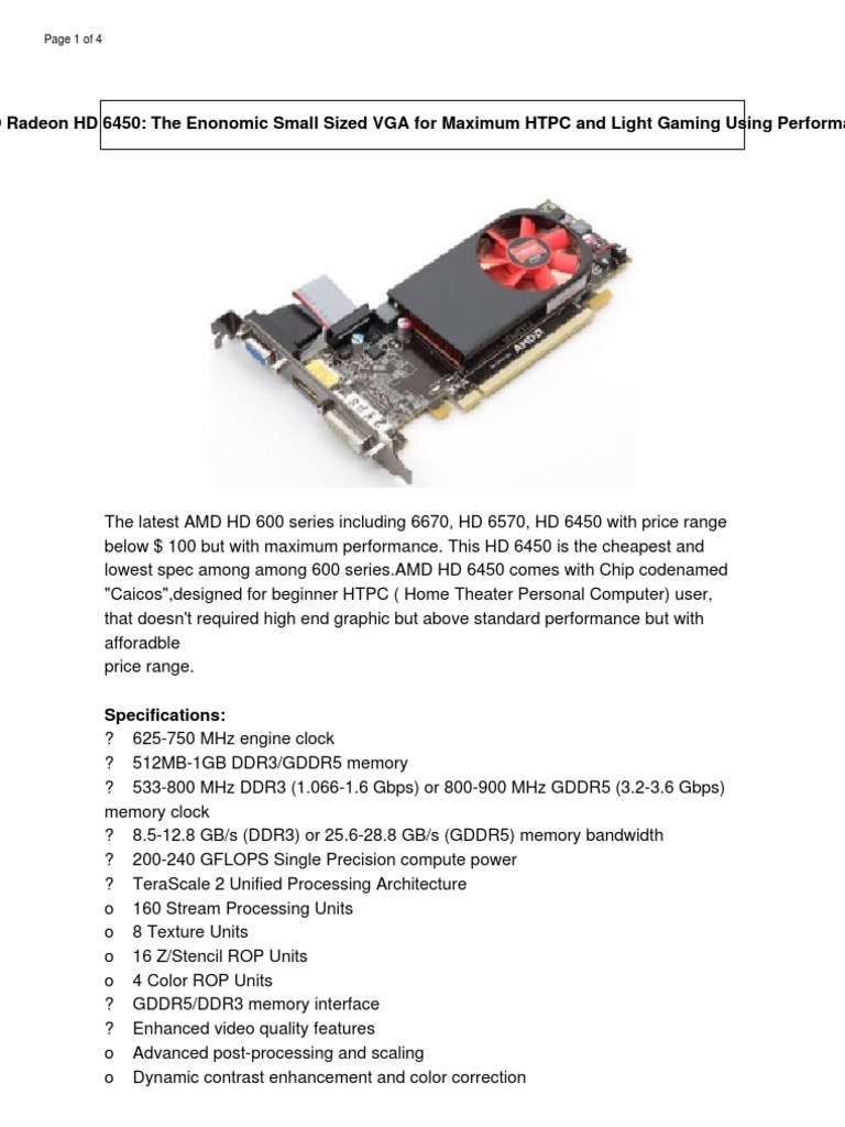 Amd Radeon HD 6450 The Enonomic Small Sized Vga For Maximum HTPC and ...