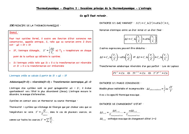 Entropie et Deuxième Principe Thermodynamique | PDF | Entropie ...