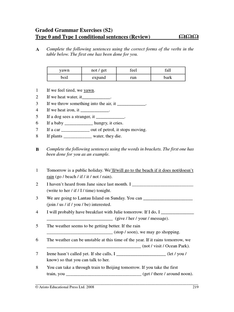 Type 0 and Type 1 Conditional Sentences 5 | PDF | Language Arts ...