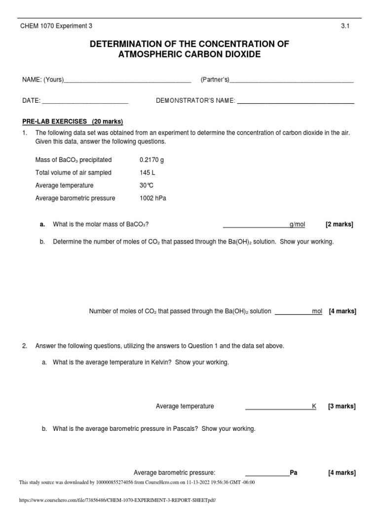 CO2 Concentration Measurement in CHEM 1070 | PDF | Mole (Unit) | Carbon ...