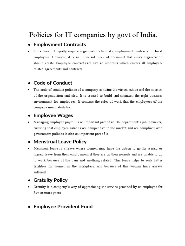 HR Policies in India Download Free PDF Employment Computer Security