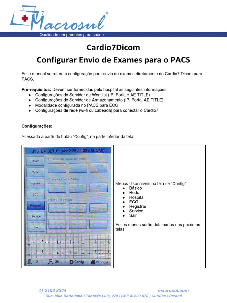 Configuração do Cardio7 para PACS | PDF | Endereço de IP | Rede de ...