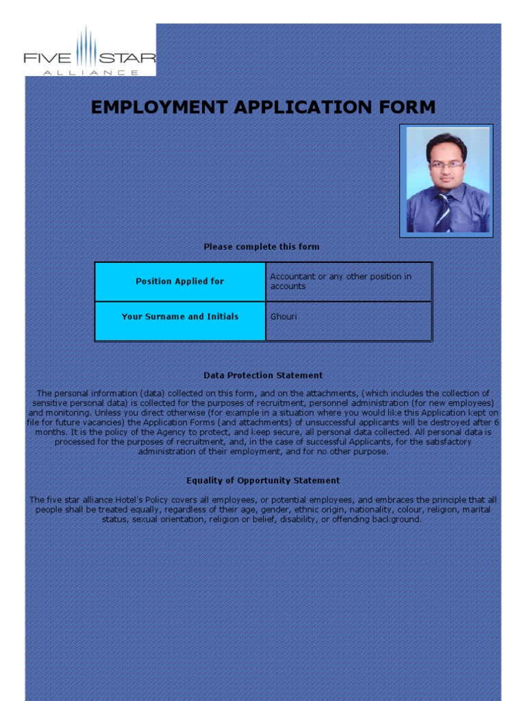 Five Star Employment Application Form | PDF | Personally Identifiable ...