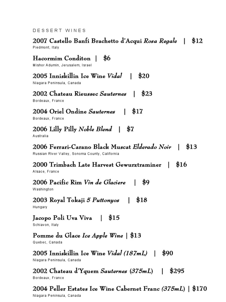 Dessert Wines PDF Desserts Wine