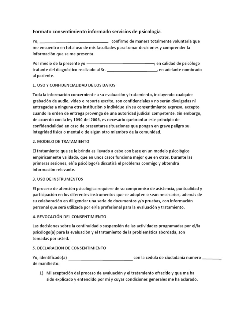 Qué Es Un Consentimiento Informado En Psicología – BADHKR