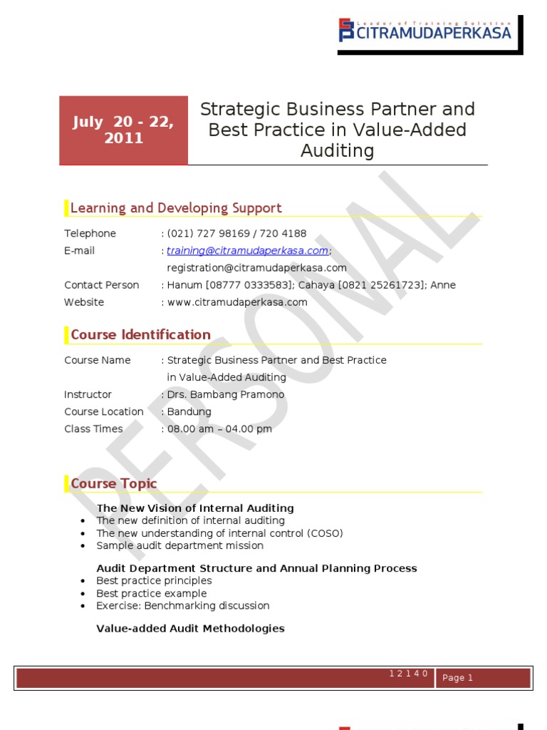 Value-Added Auditing Course Overview | PDF