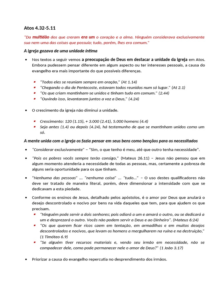 Atos 4.32-5.11 (Estudo de Detalhes) | PDF | Atos dos apóstolos | Jesus