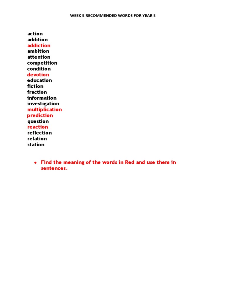 Spelling List Year 5 2022 Week 5 Term 2 PDF