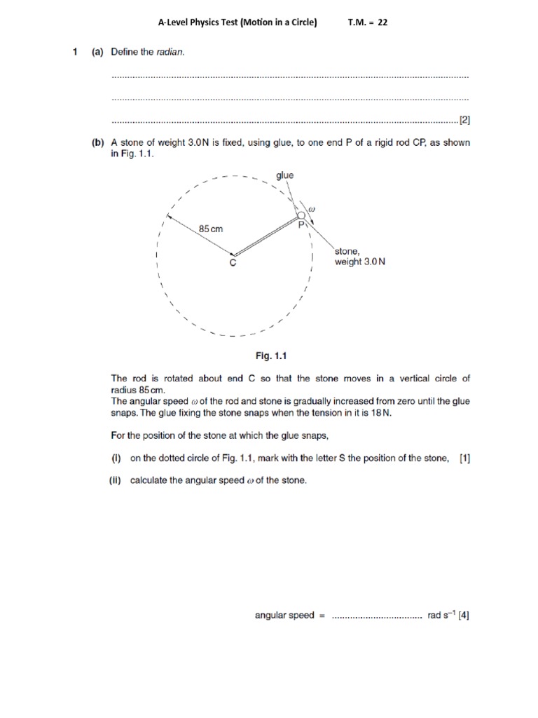 A Level Circular Motion Test PDF