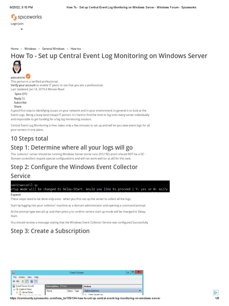 How To Set Up Central Event Log Monitoring On Windows Server PDF