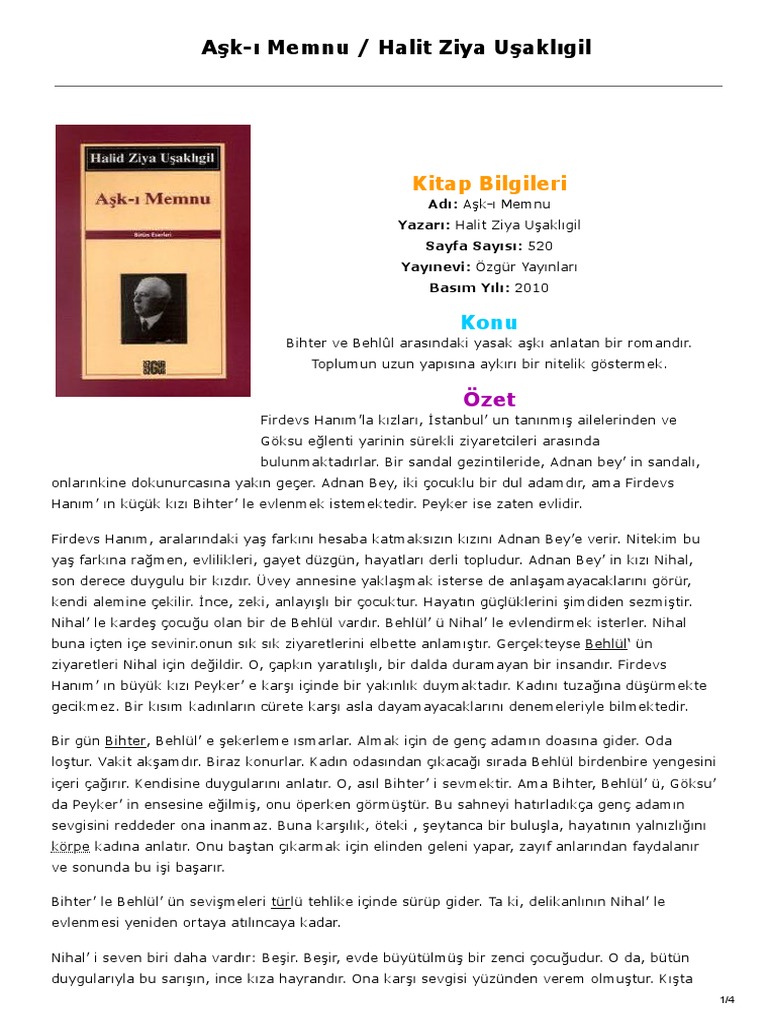Halid Ziya Uşaklıgil - Aşkı Memnu | PDF