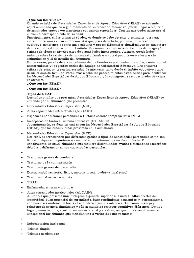 Qué Son Las NEAE | PDF | Neurociencia | Modificación de comportamiento