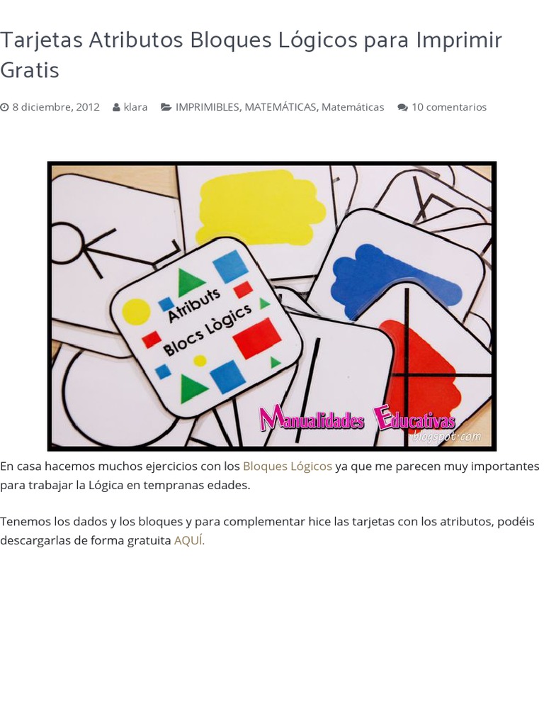 Tarjetas Atributos Bloques Lógicos para Imprimir Gratis | PDF | Cookie