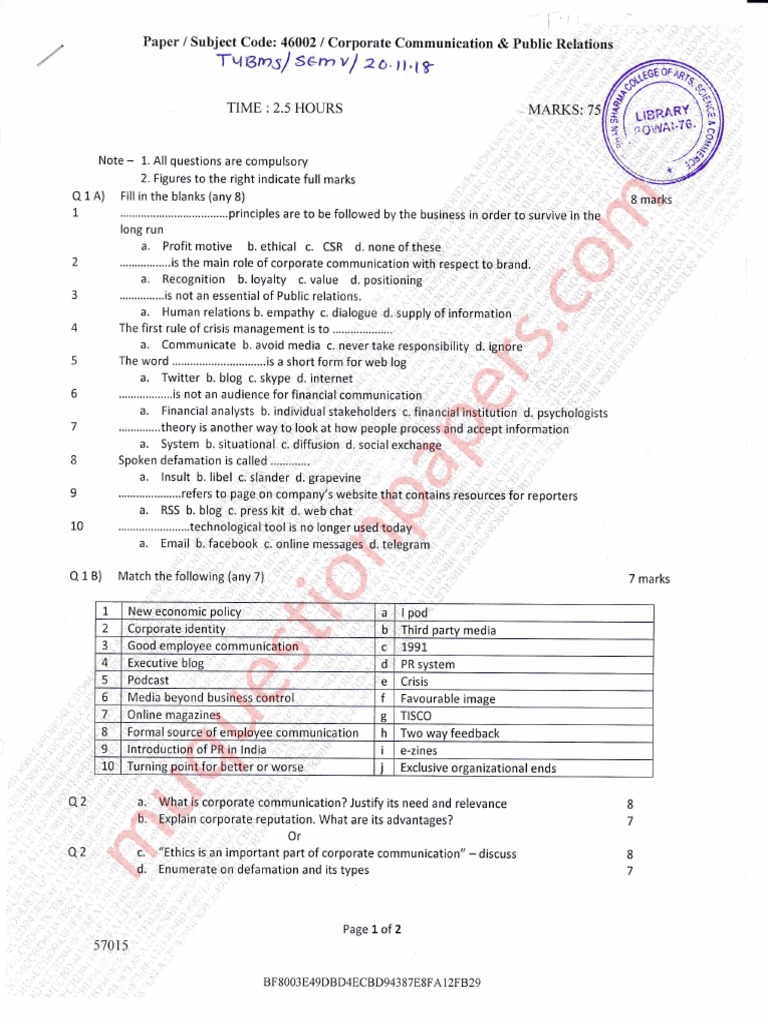 Corporate Communication Exam Questions | PDF | Communication | Blog