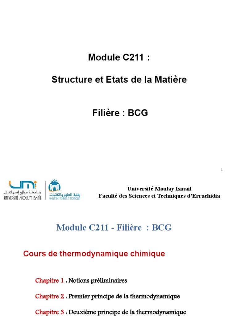 Cours Thermo TAHIRI ALAOUI Ouafa 2021-2022 | PDF