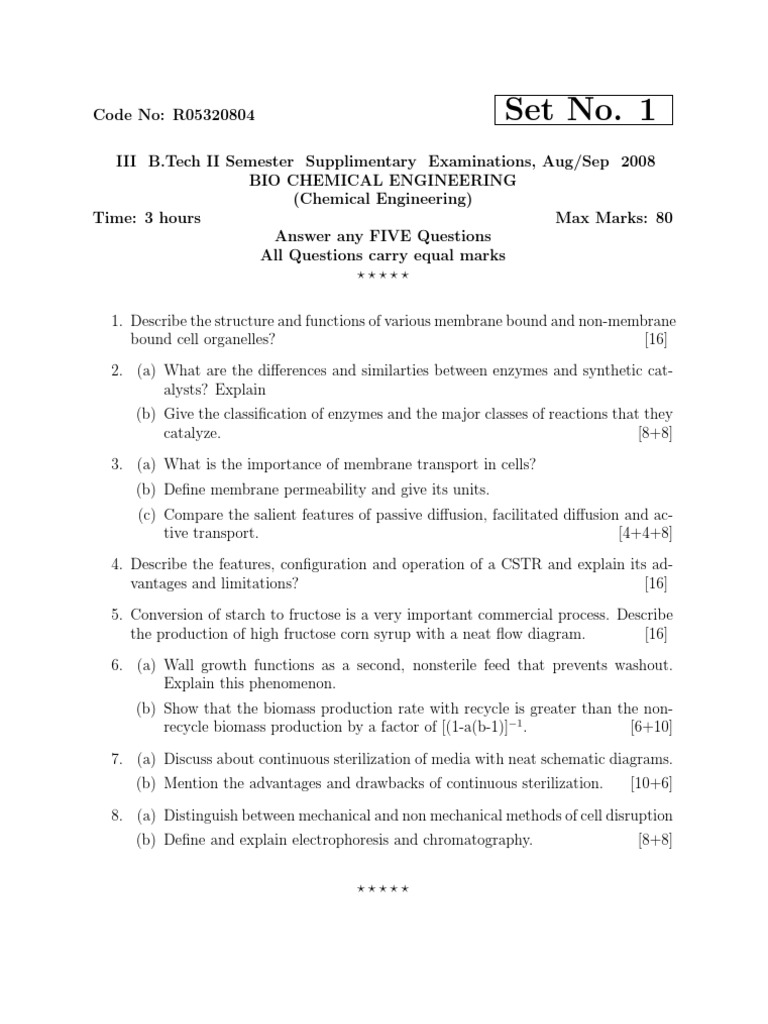 Biochemical Engineering Exam Questions | PDF | Chemical Reactor ...
