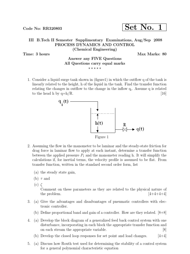 Process Dynamics and Control Exam Questions | PDF | Control Theory ...
