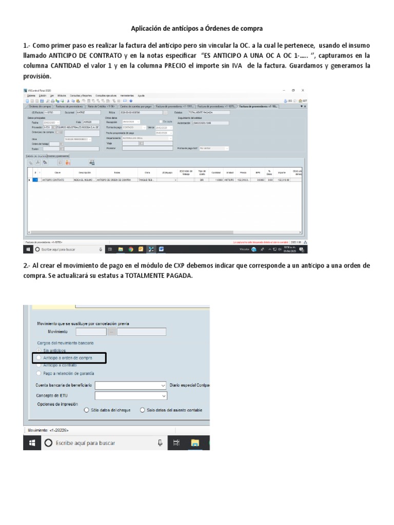 Aplicación de Anticipos a Órdenes de Compra | PDF