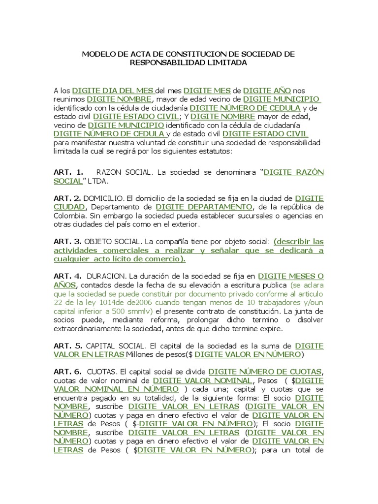 Modelo Estatutos Sociedad Limitada PDF