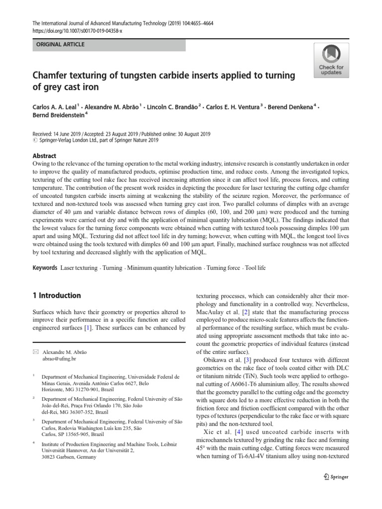 Chamfer Texturing of Tungsten Carbide Inserts | PDF | Wear | Surface ...