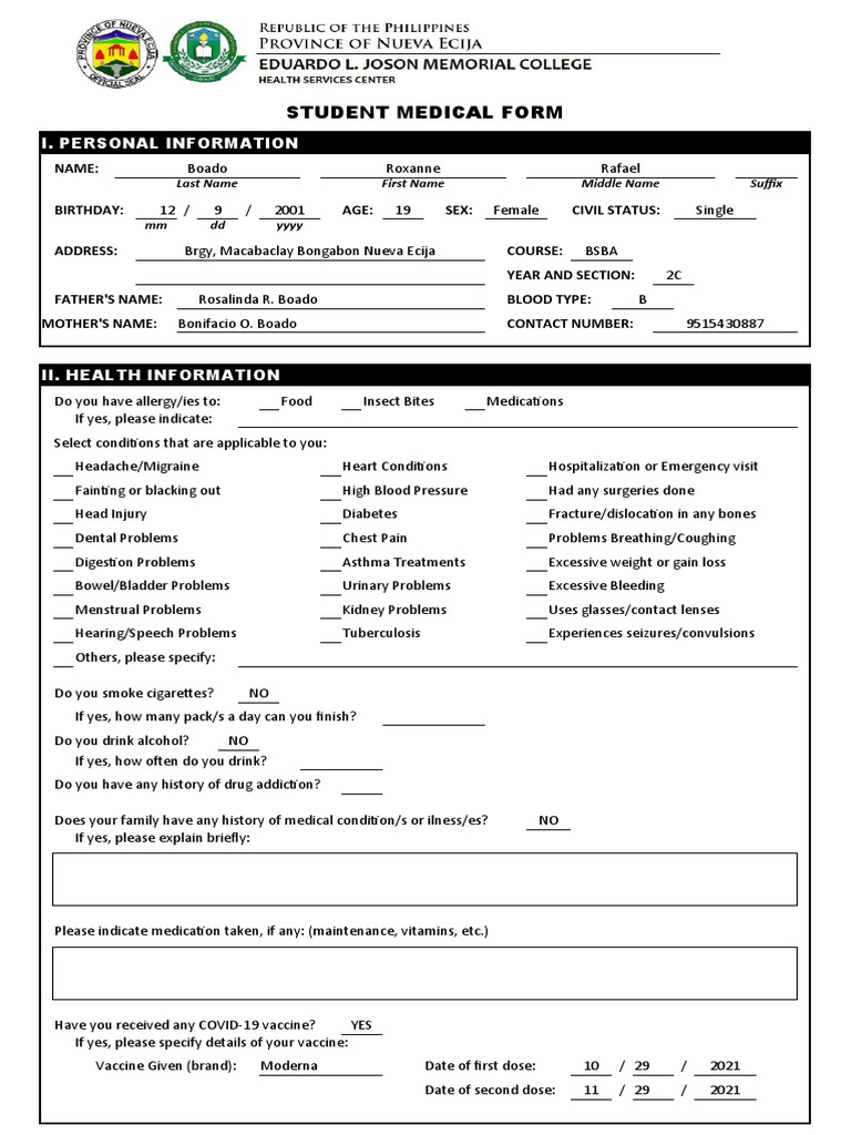 Clinic Form Student Final | PDF | Headache | Medical Specialties