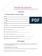 Atividade de sábado: numerais, pronomes e interpretação de texto