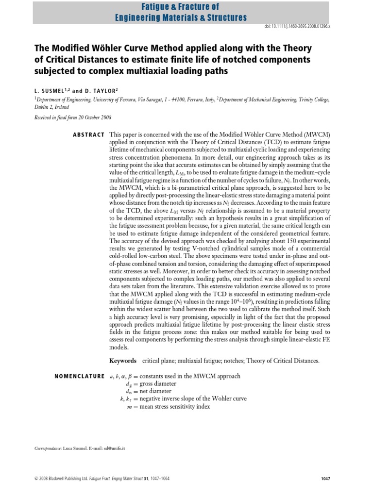 Susmel, Taylor - 2008 - The Modified Wohler Curve Method Applied Along ...
