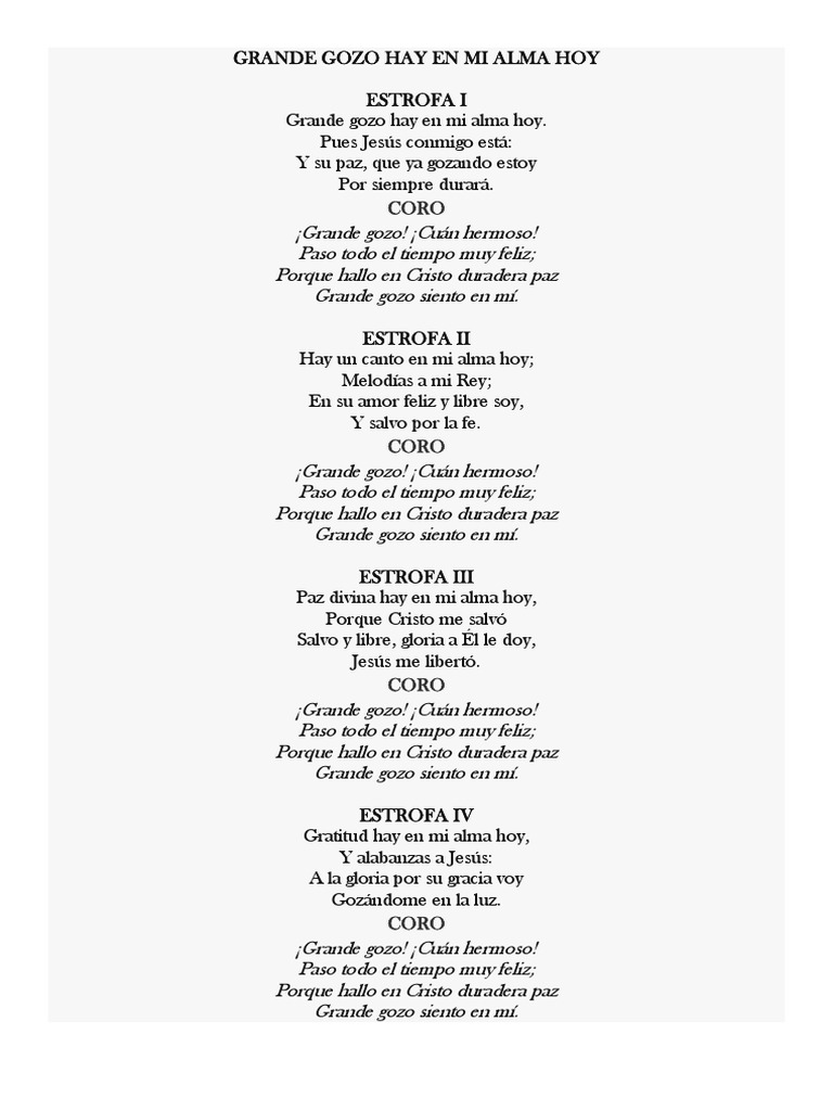 Grande Gozo Hay en Mi Alma Hoy LETRA | PDF | Religión y espiritualidad