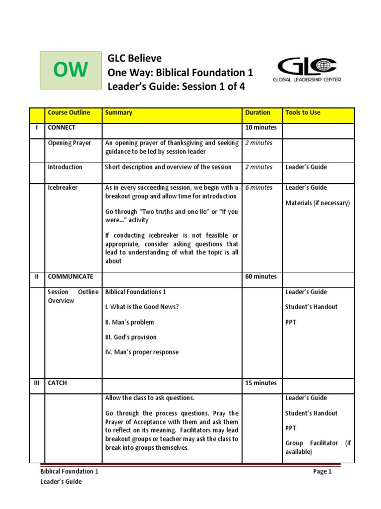 GLC Book 1: Leader's Guide Session 1 | PDF