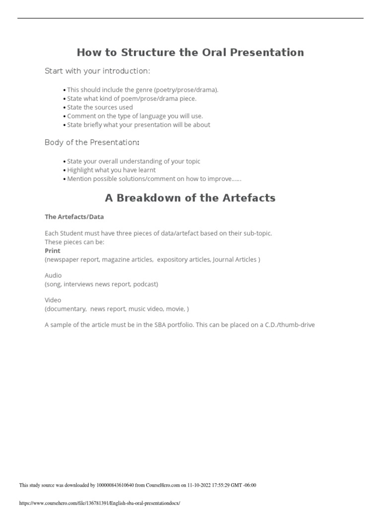 english sba oral presentation mark scheme