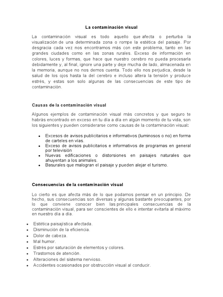 La contaminación visual: causas, consecuencias y ejemplos | PDF