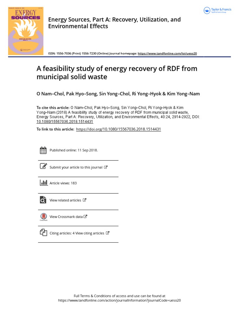 A Feasibility Study of Energy Recovery of RDF Nam-Chol | PDF ...