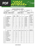 Game Summary Sheet