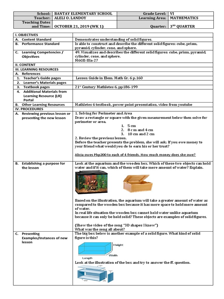Understanding Solid Figures: A Lesson Plan on Describing and ...