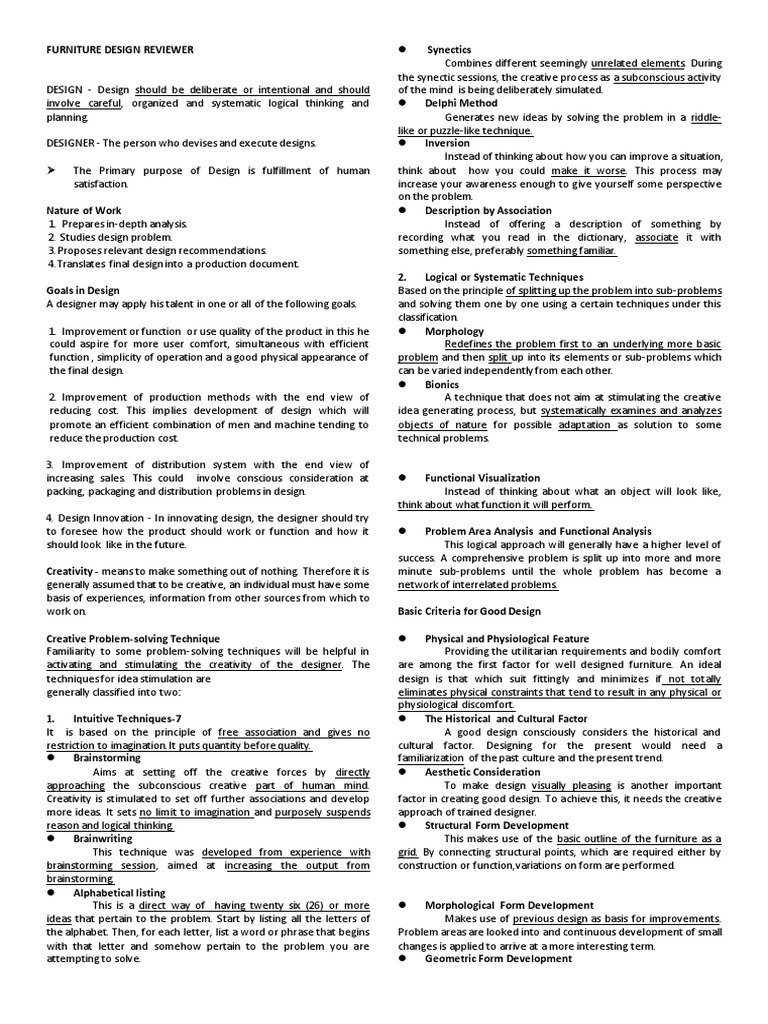 A Comprehensive Review of Furniture Design Principles, Techniques, and