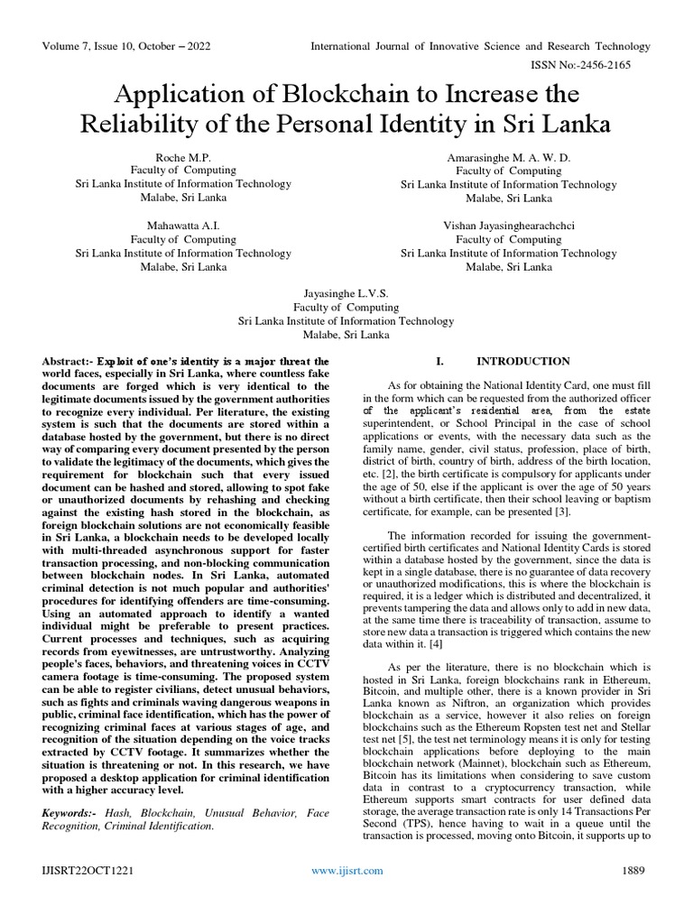 Blockchain for Identity Verification in Sri Lanka | PDF ...