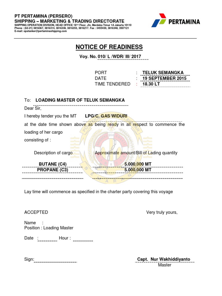 Notice Of Readiness _ Notice of Readiness (NOR) and where it is given ...