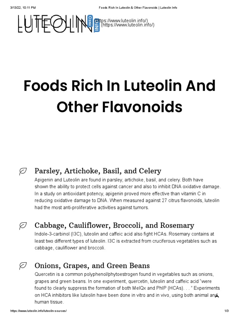 Foods Rich in Luteolin & Other Flavonoids Luteolin Info PDF