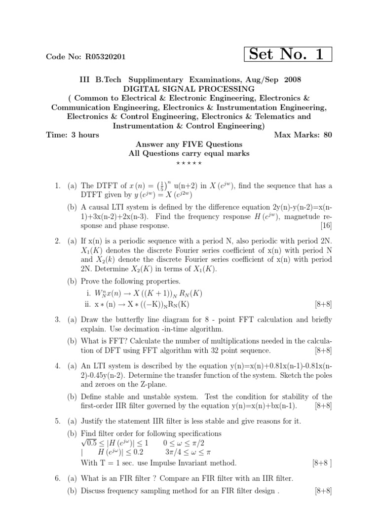 Digital Signal Processing Exam Questions | PDF | Discrete Fourier ...