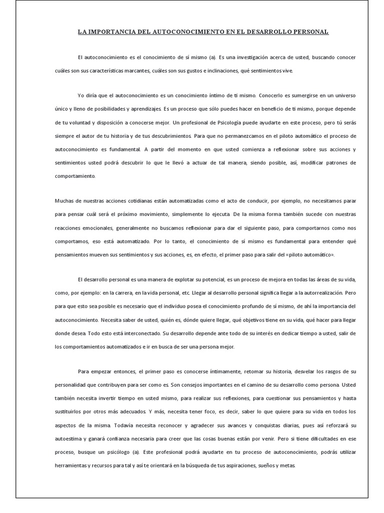 La Importancia Del Autoconocimiento en El Desarrollo Personal | PDF ...
