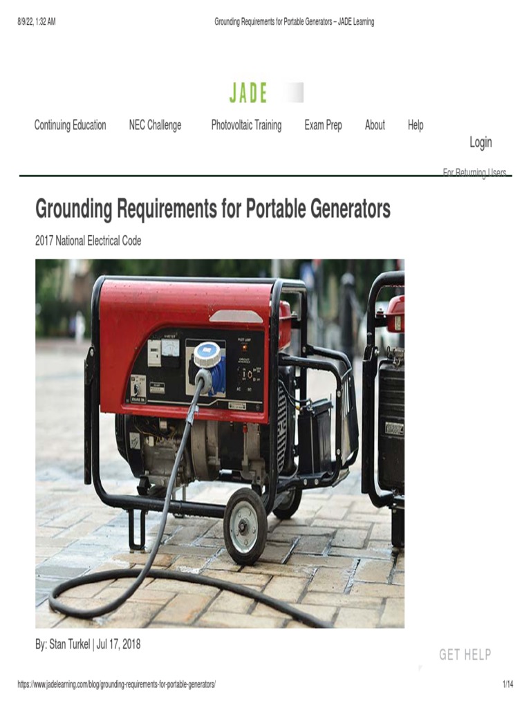 Grounding Requirements For Portable Generators JADE Learning PDF