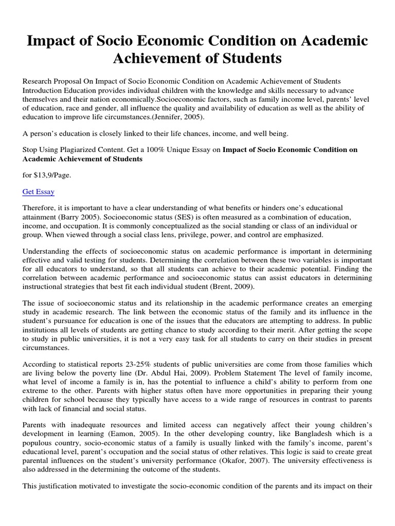 Socioeconomic Impact on Student Achievement | PDF | Socioeconomic ...
