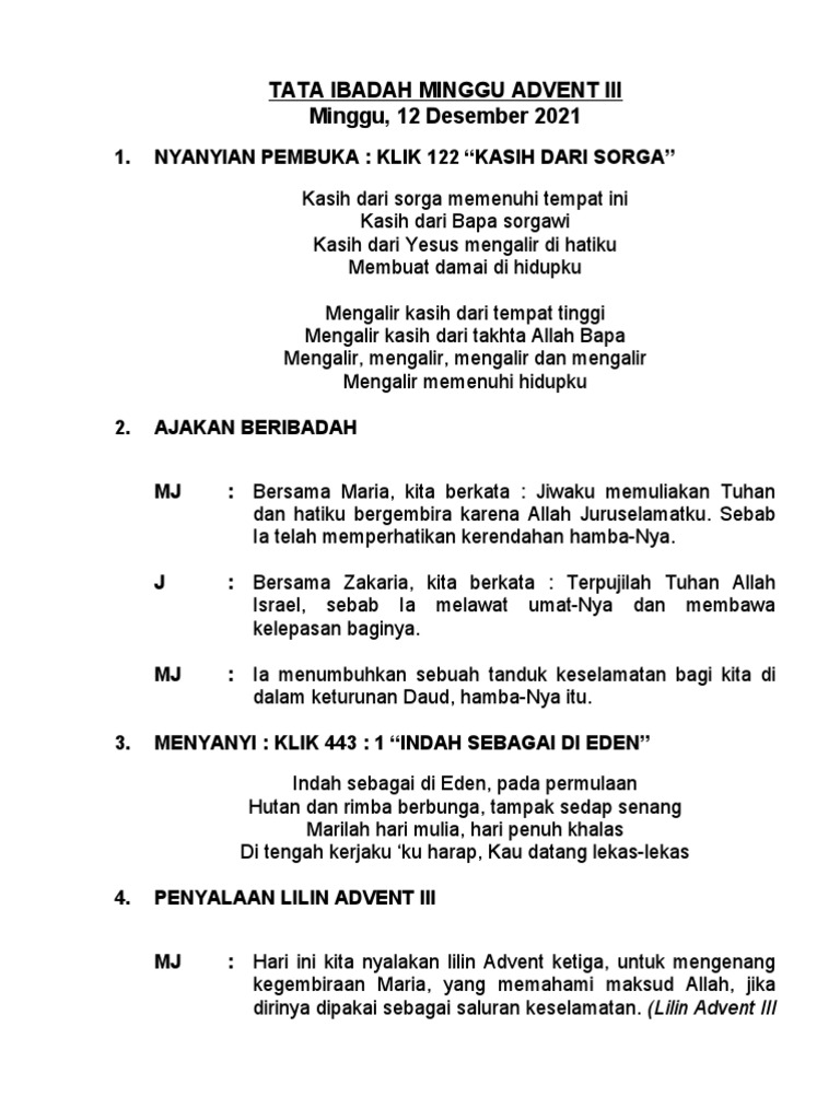 Tata Ibadah Advent III 2021 | PDF