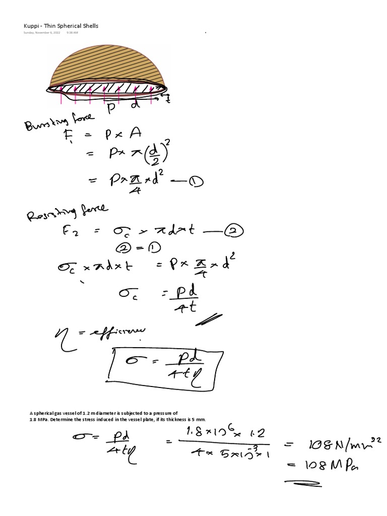 Minimum Plate Thickness for Spherical Vessel | PDF