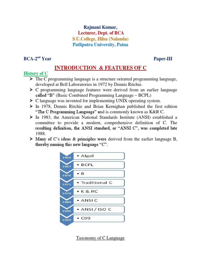 BCA - Introduction & Features of C | PDF | Computer Program | Programming