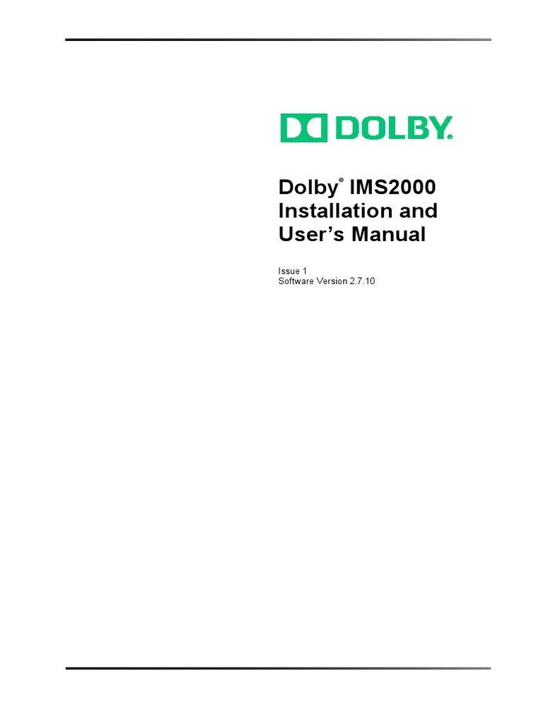Dolby Ims2000 Install User Manual v1 | PDF | Hdmi | Backup