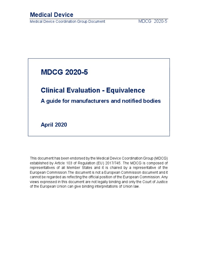 MDCG 2020 5 Clinical Evaluation Equivalence April 2020 Download